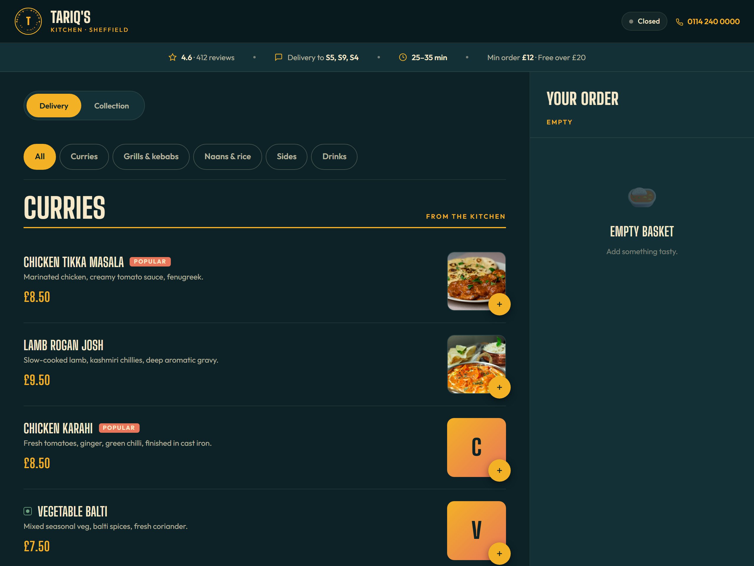 Tariq's Kitchen site preview